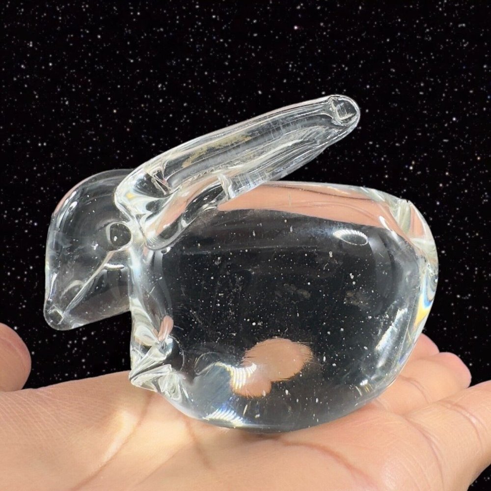 Whimsical Clear Art Glass Bunny Rabbit Figurine Small House Decor Glass Figure - Picture 2 of 14